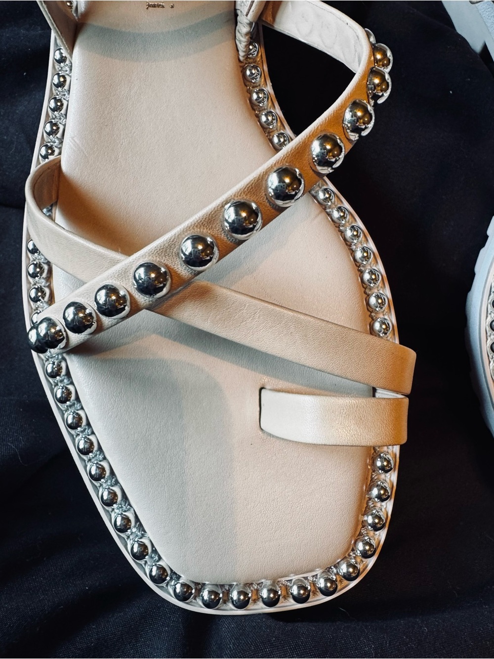 Gianni Bini Ivory Studded Sandals Size 8 | Silver Stud Trim | Chic Summer - Picture 2 of 7